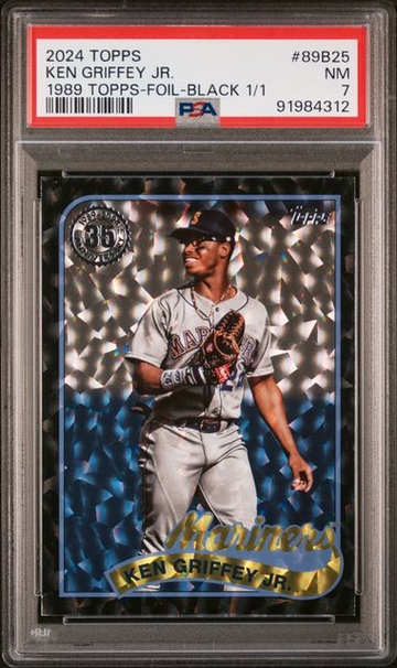 2024 Topps Ken Griffey Jr 1989 Topps Foil Black 1/1 PSA 7