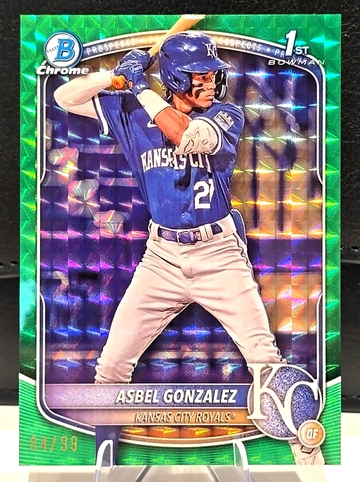 Asbel Gonzalez  2025 Bowman Chrome 1st  Green Geometric Refractor  RC  /99  Royals
