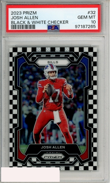 2023 PANINI PRIZM JOSH ALLEN #32 BLACK WHITE CHECKER PSA 10 GEM MT