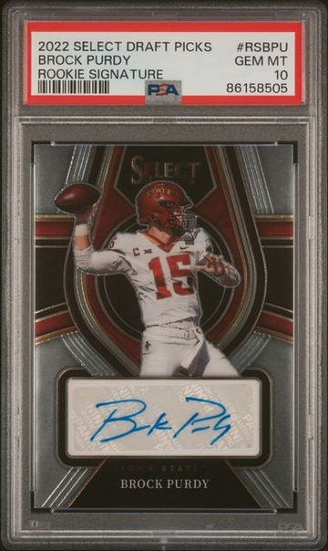2022 Panini Select Draft Picks Football Brock Purdy Rookie Auto PSA 10