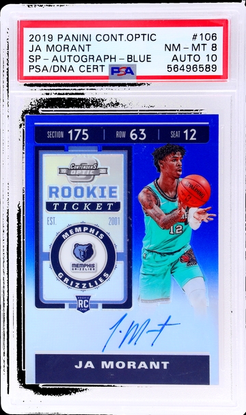 2019 Panini Contenders Optic Blue Ja Morant #106 RC Auto /99 PSA 8 Auto 10
