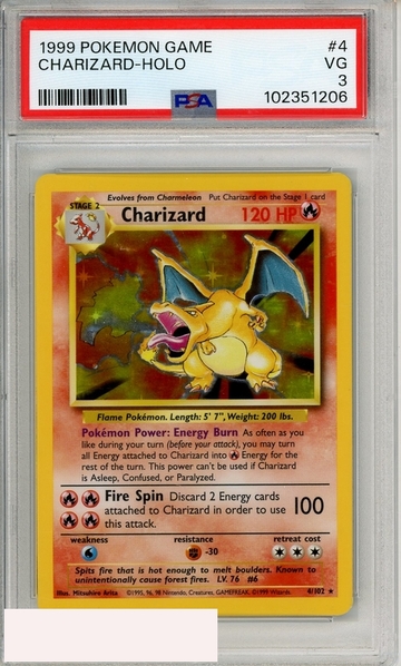1999 POKEMON GAME CHARIZARD-HOLO #4 PSA 3 VG