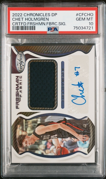Chet Holmgren 2022 Panini Chronicles Freshman Fabrics RC Autograph Patch /99 PSA 10 Gem Mint