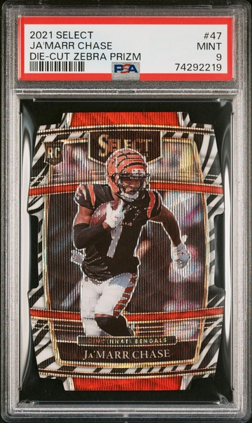 2021 Select #47 Ja'Marr Chase Die-Cut Zebra Prizm PSA 9