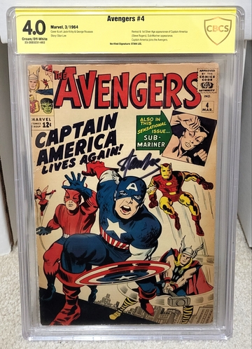 Avengers #4 (1964) CBCS 4.0 not CGC SS - signed by Stan Lee AUTO 1st SA Captain America Marvel Comics Key