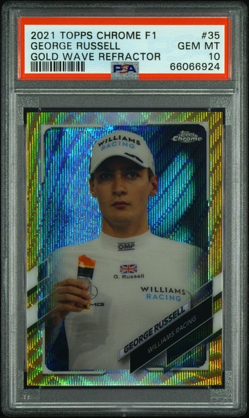 2021 Topps Chrome F1 Gold Wave Refractor George Russell #35 /50 PSA 10