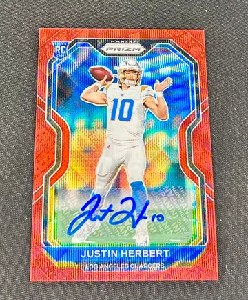 2020 Justin Herbert Panini Prizm Red Ruby Wave Rookie Auto /149 #325 Autograph RC SP