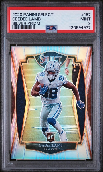 2020 Panini Select Premier Level Silver Prizm CeeDee Lamb #157 RC PSA 9