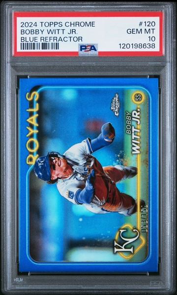 2024 TOPPS CHROME BOBBY WITT JR. BLUE REFRACTOR #120 PSA 10