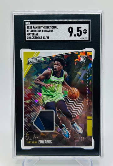 2021 Panini National Anthony Edwards Cracked Ice Rookie Patch /25 RC #AE SGC 9.5