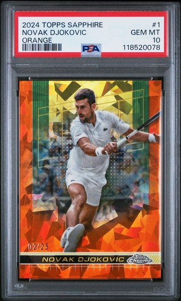 2024 TOPPS CHROME SAPPHIRE TENNIS NOVAK DJOKOVIC #/25 ORANGE #1 PSA 10