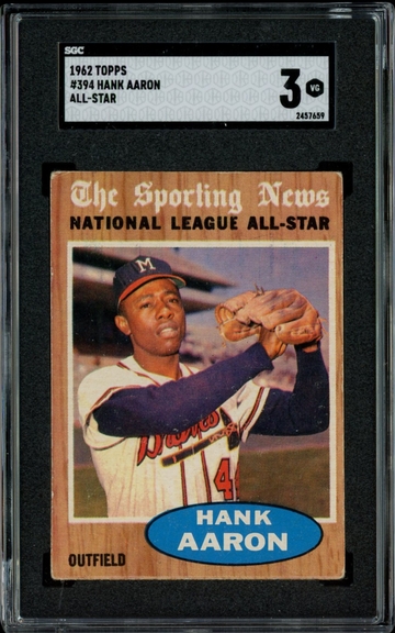 HANK AARON 1962 Topps #394 Sporting News All-Star SGC 3 VG Milwaukee Braves HOF