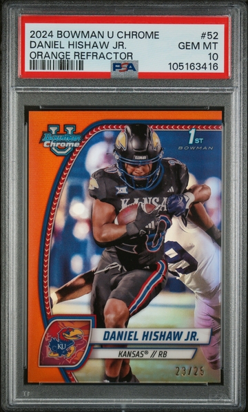 2024 Bowman University Chrome #52 Daniel Hishaw Jr. Orange Refractor PSA 10