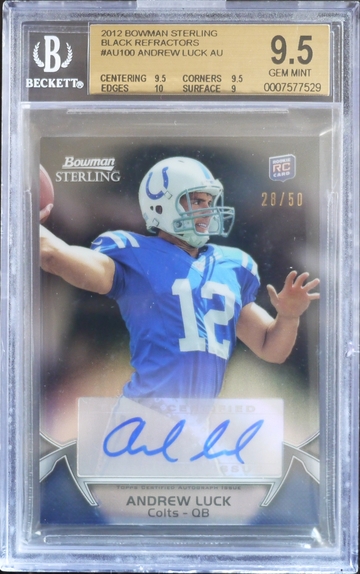 BGS 9.5 - 2012 BOWMAN STERLING ANDREW LUCK RC ROOKIE (28/50) BLACK REFRACTOR AUTO 10