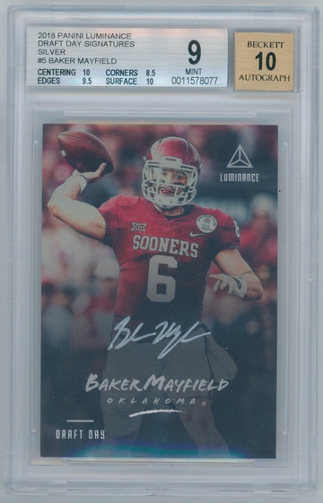 Baker Mayfield 2018 Panini Luminance #5 Rookie Auto Silver BGS 9 10 w/(2) 10 Subs!