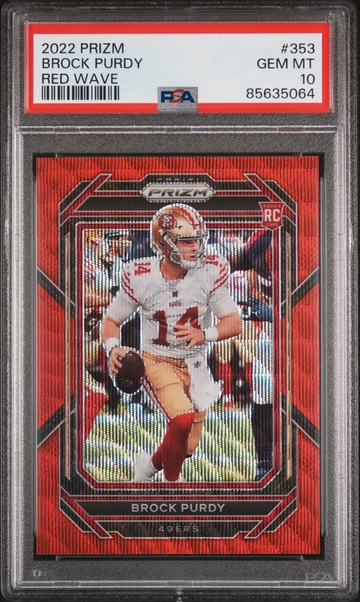 2022 PANINI PRIZM #353 BROCK PURDY RED WAVE PSA 10