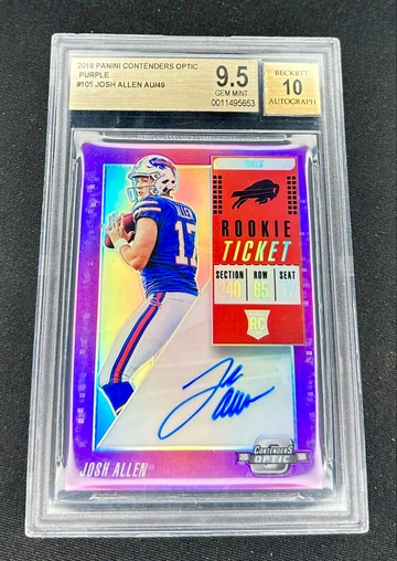 2018 Josh Allen Panini Contenders Optic Purple Prizm Rookie Ticket Auto /49 BGS 9.5 10 #105 SP Autograph