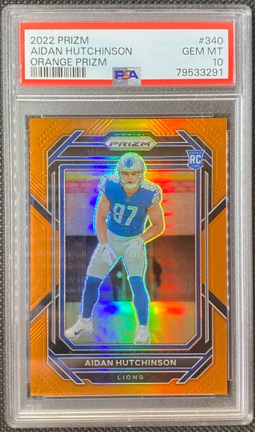 2022 Panini Prizm - #340 Aidan Hutchinson Orange Prizm RC /249 PSA 10 Lions