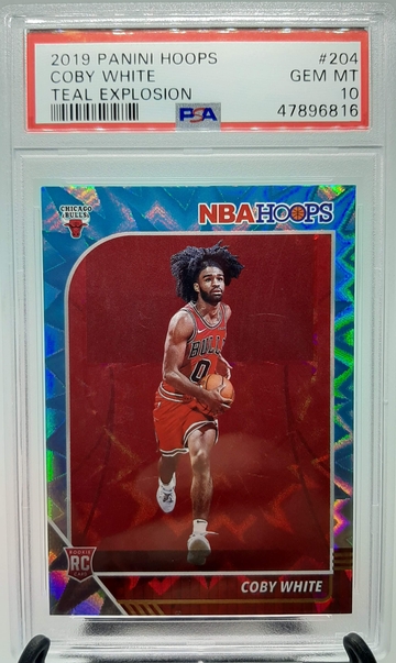 2019 Panini NBA Hoops Coby White Teal Explosion Rookie RC PSA 10