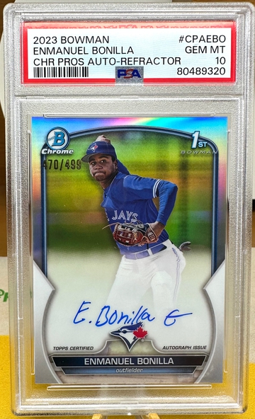 2023 bowman chrome 1st prospect Enmanuel Bonilla refractor auto /499 PSA 10 rookie autograph