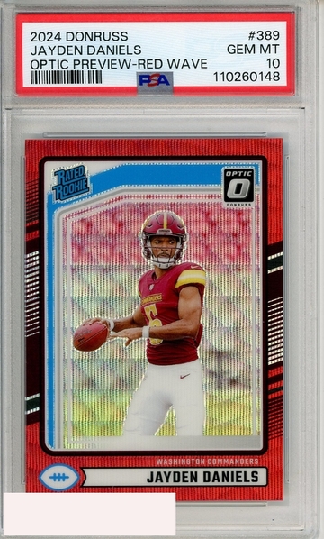 2024 PANINI DONRUSS JAYDEN DANIELS #389 OPTIC PRE RED WAVE PSA 10 RC