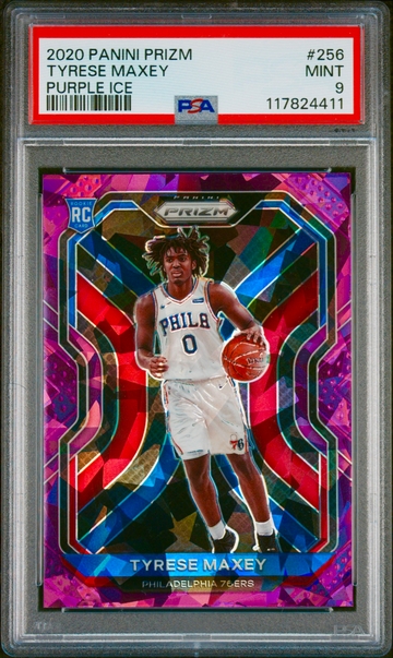 2020 Tyrese Maxey Panini Prizm Purple Cracked Ice Rookie /175 PSA 9 #256 RC SP