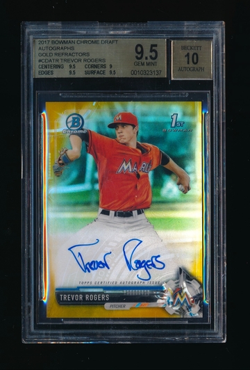 2017 Bowman Chrome Draft Trevor Rogers Gold Refractor Auto Rc /50, BGS 9.5 10