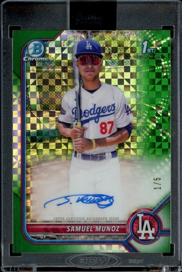  2022 Bowman Chrome X #CPA-SM SAMUEL MUNOZ Green X-Fractor 1st Rookie AUTO 1/5