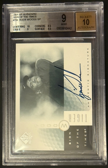 2001 SP Authentic Tiger Woods SOTT RC Auto 9/10