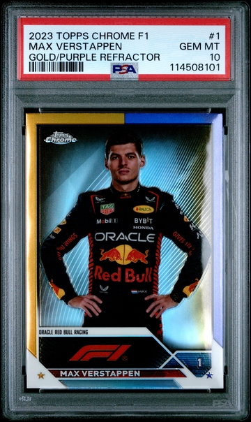 MAX VERSTAPPEN 2023 Chrome F1 #1 Gold/Purple Refractor Portrait PSA 10