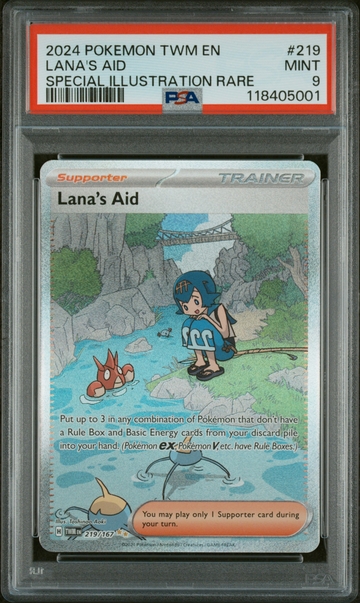 2024 Pokemon #219 Lana's Aid Special Illustration Rare PSA 9