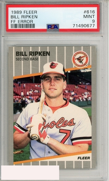 1989 FLEER BILL RIPKEN #616 FF ERROR PSA 9 MINT