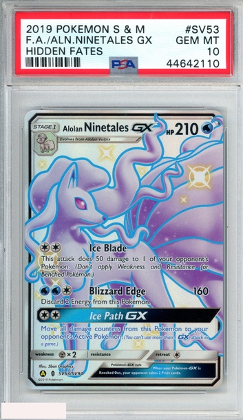 2019 POKEMON SUN AND MOON HIDDEN FATES ALOLAN NINETALES GX #SV53 FA PSA 10