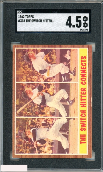 1962 TOPPS THE SWITCH HITTER CONNECTS MICKEY MANTLE #318 YANKEES SGC 4.5 VG-EX+