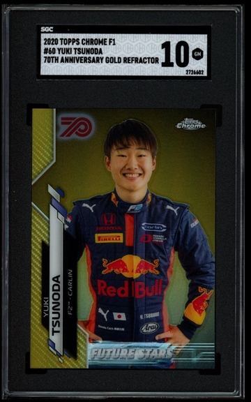 2020 TOPPS CHROME FORMULA 1 #60 YUKI TSUNODA GOLD REFRACTOR FUTURE STARS SGC 10