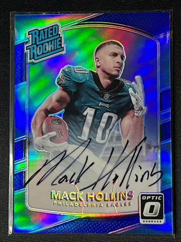 2017 Mack Hollins Optic Rated Rookie Blue Prizm /75 On Card Auto RC