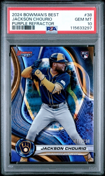 2024 Bowmans Best Jackson Chourio #38 Purple Refractor /250 Rookie RC PSA 10