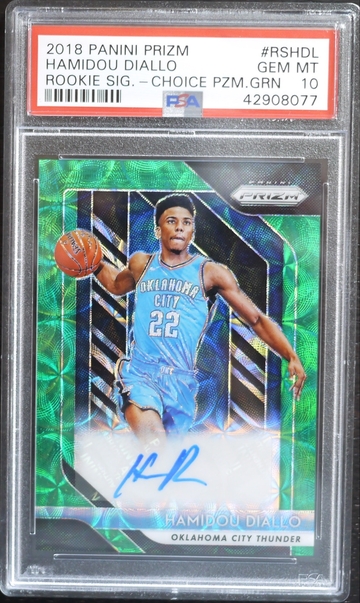 PSA 10 - 2018 PRIZM HAMIDOU DIALLO RC #RS-HDL (1/8) GREEN CHOICE ROOKIE SIGNATURE AUTO