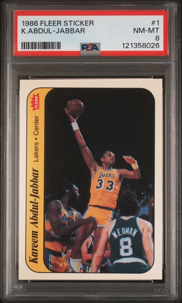 1986 Fleer Kareem Abdul Jabbar Sticker #1 PSA 8 CENTERED