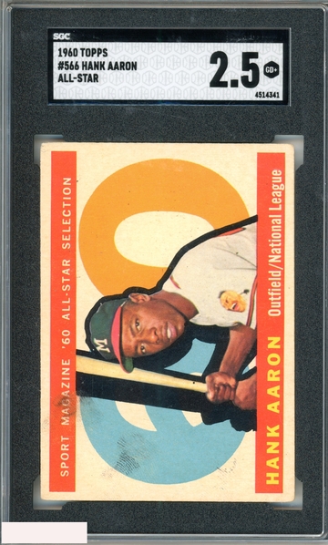 1960 TOPPS HANK AARON #566 ALL-STAR BRAVES HOF SGC 2.5 GD+