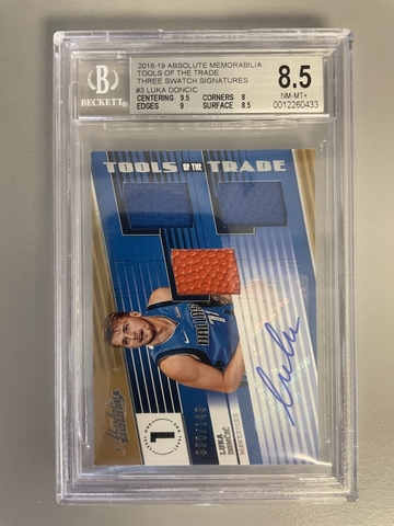 2018-19 Absolute Memorabilia Luka Doncic Tools of the Trade 3 Swatch Signatures Auto BGS 8.5