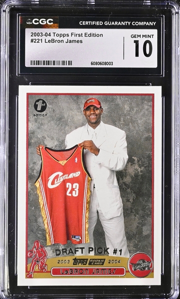 LEBRON JAMES CGC 10 2003 TOPPS BASKETBALL #221 1ST EDITION ROOKIE RC POP 1