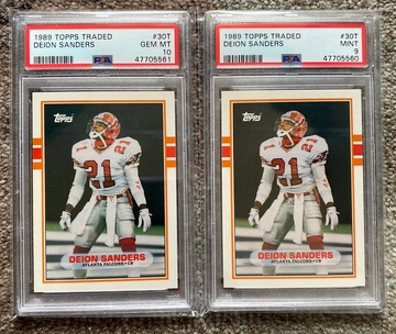 (2) Deion Sanders 1989 Topps Traded Rookie Rc 30t PSA 9 + 10