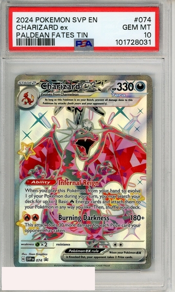 2024 POKEMON SVP EN-SV BSP CHARIZARD EX #074 PALDEAN FATES TIN PSA 10