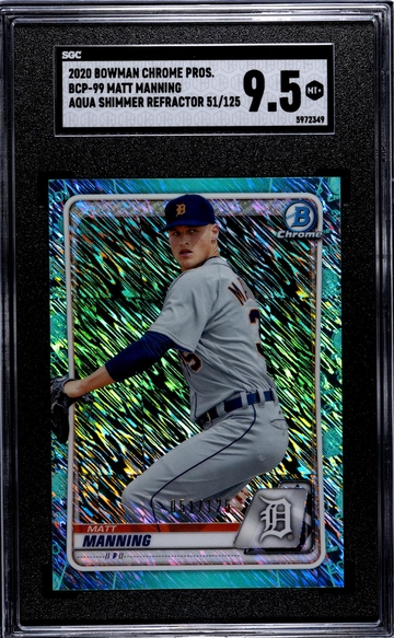 2020 Bowman Chrome Aqua Shimmer Refractor Matt Manning #BCP-99 /125 SGC 9.5