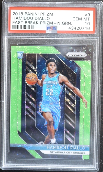 PSA 10 - 2018 PRIZM HAMIDOU DIALLO RC #9 (2/5) FAST BREAK NEON GREEN