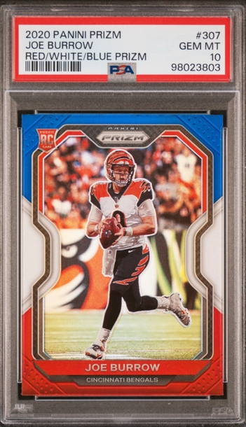 2020 Panini Prizm Joe Burrow Red White & Blue PSA 10