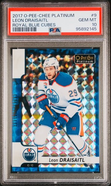 2017 O-Pee-Chee Platinum LEON DRAISAITL Royal Blue Cubes /99 PSA 10