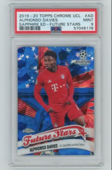 2019-20 Topps Chrome UCL Alphonso Davies Sapphire Future Stars PSA 9