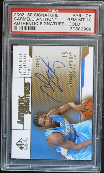 PSA 10 - 2003 SP SIGNATURE CARMELO ANTHONY RC #AS-CA AUTHENTIC SIGNATURE GOLD AUTO (48/50) POP 4